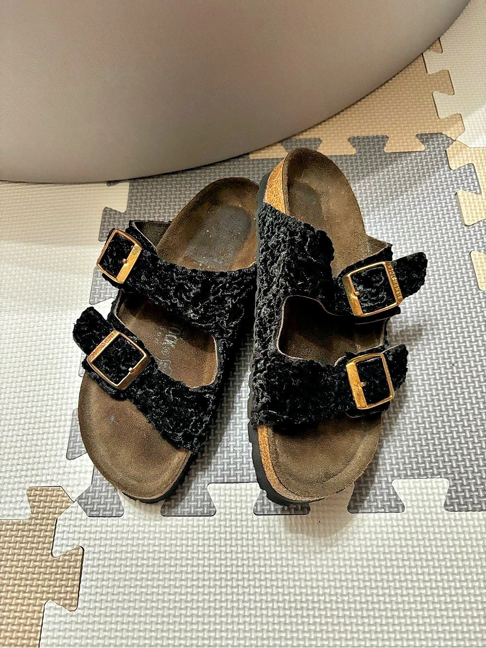 Birkenstock Arizona Big Buckle Shearling Black Buckle Sandals